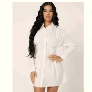 Petite Medium white professionals button down collared shirt NWT mini dress